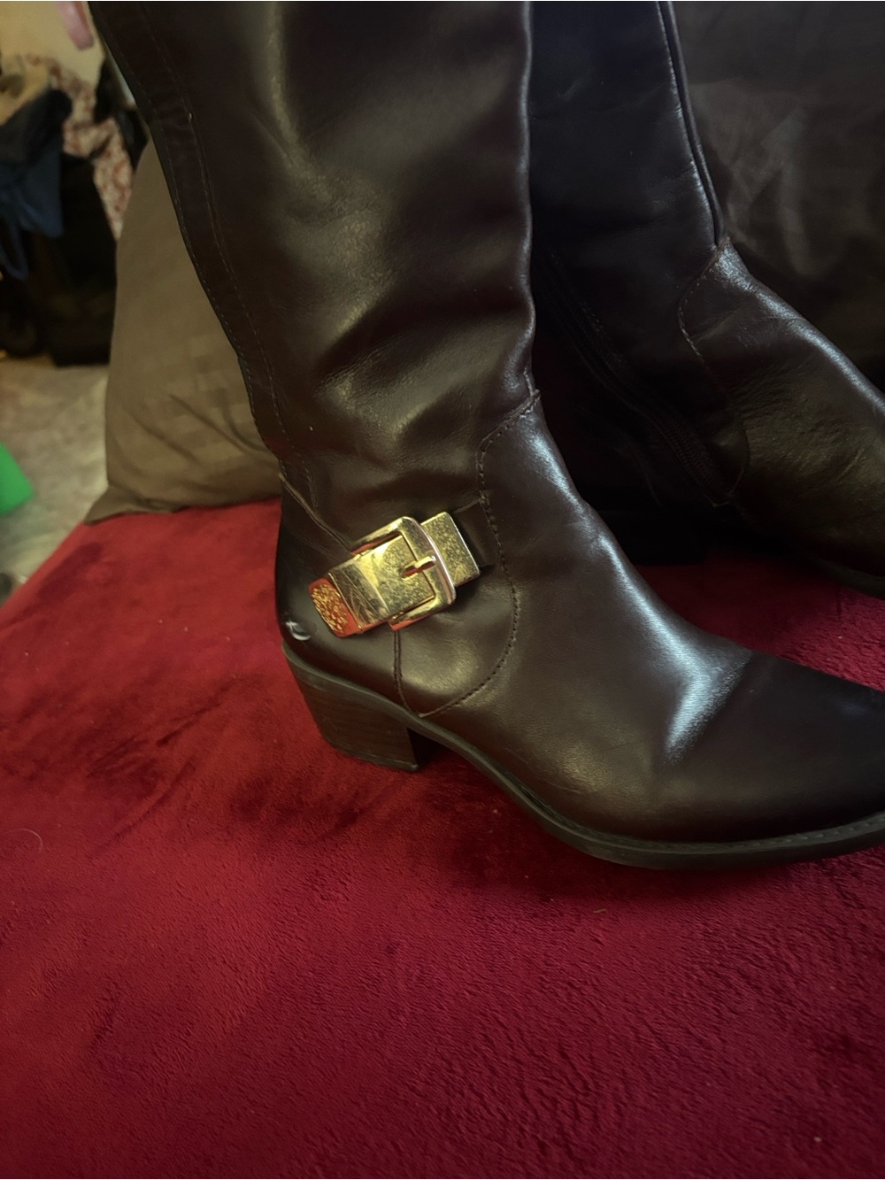Vince Camuto Tall Buckle Riding Boots in Dark Brown - Picture 4 of 5